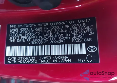 2018 Toyota Prius Prime z USA, uszkodzony, nr VIN JTDKARFP1J3094291